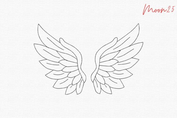 Elegant Angel Wings Feathery Line Stitch