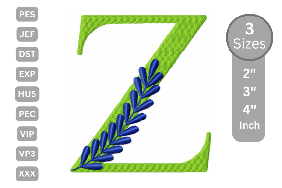 Elegant Floral Alphabet Letter Z Embroidery